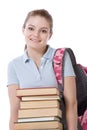 High school schoolgirl student with stack of books Royalty Free Stock Photo