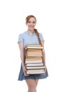 High school schoolgirl student with stack books Royalty Free Stock Photo