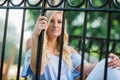 High School Senior Photo of Blonde Caucasian Girl Outdoors Royalty Free Stock Photo