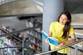 High school student girl reading book at library Royalty Free Stock Photo