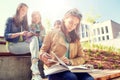 High school student girl reading book outdoors Royalty Free Stock Photo