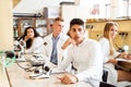 High school student with microscopes in laboratory. Royalty Free Stock Photo