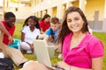 High School Students Studying Outdoors On Campus Royalty Free Stock Photo