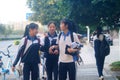 High school students walking home from school on the landscape