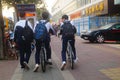 High school students walking home from school on the landscape