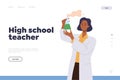 High school teacher explaining chemical process during science lesson landing page design template