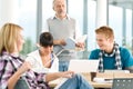 High school - three students with mature professor Royalty Free Stock Photo