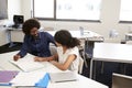 High School Tutor Giving Female Student One To One Tuition At Desk In Classroom Royalty Free Stock Photo