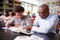 High School Tutor Sitting At Desk With Male Student In Biology Class Royalty Free Stock Photo