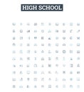 High school vector line icons set. High school, Education, Adolescence, Pupils, Graduates, Learning, Diploma