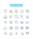 High school vector line icons set. High school, Education, Adolescence, Pupils, Graduates, Learning, Diploma