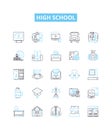 High school vector line icons set. High school, Education, Adolescence, Pupils, Graduates, Learning, Diploma