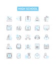 High school vector line icons set. High school, Education, Adolescence, Pupils, Graduates, Learning, Diploma