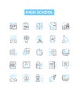 High school vector line icons set. High school, Education, Adolescence, Pupils, Graduates, Learning, Diploma