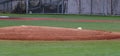 Pitchers mound with rosin bag on a turf infield Royalty Free Stock Photo