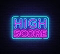 High Score Neon Text Vector. High Score neon sign, design template, modern trend design, night neon signboard, night