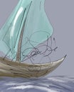 High seas sailing boat, Yacht in the high sea Royalty Free Stock Photo