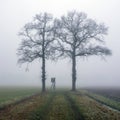 high seat for hunting in green winter field near utrecht in the netherlands on misty winter day Royalty Free Stock Photo