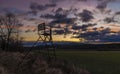 High seat near field with railway and beautiful sunrise heaven in south Bohemia Royalty Free Stock Photo