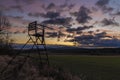 High seat near field with railway and beautiful sunrise heaven in south Bohemia