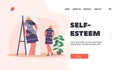 High Self-esteem Inadequate Perception Landing Page Template. Confident Woman Character With Distorted Self-perception