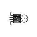 High server uptime icon set. Network reliability with high server and uptime vector symbol in a black filled and outlined style.