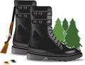 high shoes black boots with tent and camping trees