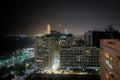 High shot of Abu Dhabi skyline and city towers at night, Corniche view Royalty Free Stock Photo