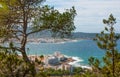 High side view from hills in St Antoni de Portmany, Ibiza, clearing November day. Warm autumn breeze, Balearic Islands, Spain. Royalty Free Stock Photo