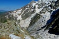 High snow and rocky mountain range and valley