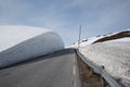 High snow wall along a mountain pass road Vikafjellet Royalty Free Stock Photo