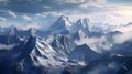 High snowy mountains peaks. Generative AI.