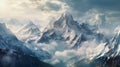 High snowy mountains peaks. Generative AI.