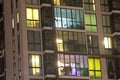 High society apartment windows at night with great view of the c Royalty Free Stock Photo