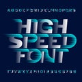 High Speed alphabet font. Fast wind effect modern type letters and numbers.