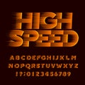 High speed alphabet font. Wind effect oblique type letters and numbers.