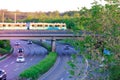 High-speed asphalt road in europe, cars are driving, freight transport, concept of traveling, way to work, traffic safety, cargo Royalty Free Stock Photo