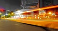 High speed and blurred bus light trails