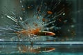 A high-speed bullet in the moment it shatters a pane of glass, emphasizing speed, impact, and destructive power