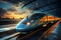 High speed bullet train accelerating rapidly on the railway tracks with dramatic motion blur effect Royalty Free Stock Photo