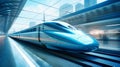 A high-speed bullet train departing from a station, depicting the integration of technology in modern transportation Royalty Free Stock Photo