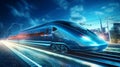 A high-speed bullet train departing from a station, depicting the integration of technology in modern transportation Royalty Free Stock Photo