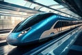 High-speed bullet train. Future of railroad transportation. Generative Ai