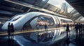 High speed bullet train at futuristic Railway Station platform. Royalty Free Stock Photo