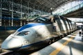 High-speed bullet trains KTX and Korail trains stop at the Seoul station in South Korea. Royalty Free Stock Photo