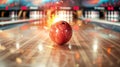 Bowling ball impact: striking pins on alley lane with forceful smash Royalty Free Stock Photo