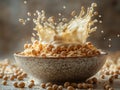 High-Speed Capture of Soy Milk Splashing into a Bowl of Soybeans Royalty Free Stock Photo