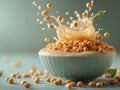 High-Speed Capture of Soy Milk Splashing into a Bowl of Soybeans Royalty Free Stock Photo