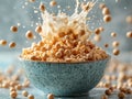 High-Speed Capture of Soy Milk Splashing into Breakfast Bowl Royalty Free Stock Photo