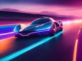High speed car driving in the highway - futuristic car concept with light trails -Generative AI